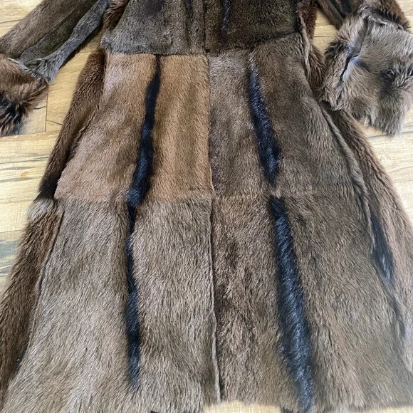 Vintage WHISTLES Dark Brown Soft Leather & Fur Long Overcoat Size Medium